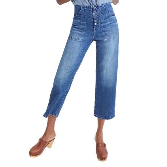 VERONICA BEARD Button Fly Crosbie High Rise Cropped Wide Leg Jeans - Picture 1 of 10